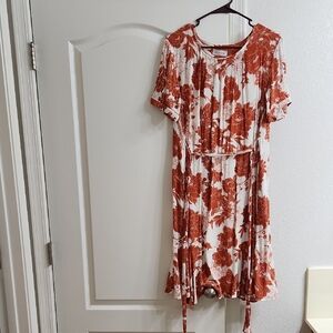 Floral Burnt Orange and White Dress